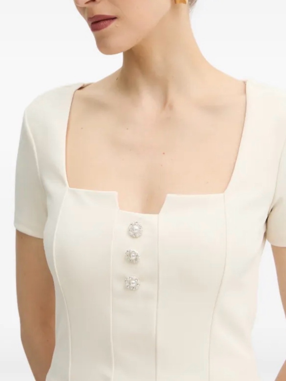 Guess Pearl White Square Neck Evelina Top